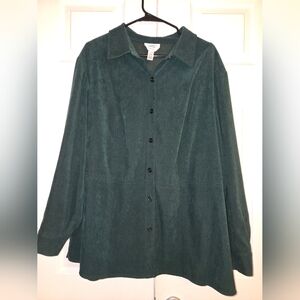 Talbots Green Micro-Suede Button-Down Shirt Women’s Size 2X